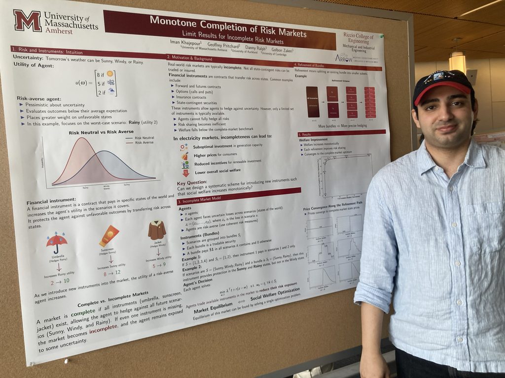 Iman Khajepour stands with the poster he presented at the Energy Transition Symposium